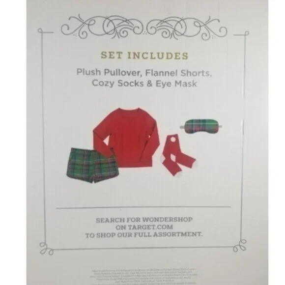 Women’s Christmas Plaid Pajama Set Red Top & Green Tartan Shorts - Picture 2 of 3